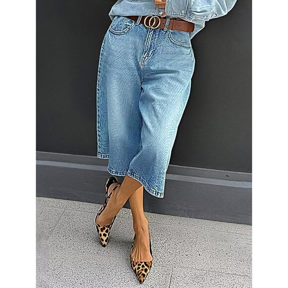 Women's High Waist Vintage Wash Denim Jeans Button Fly Casual Pants - Picture 5 of 6